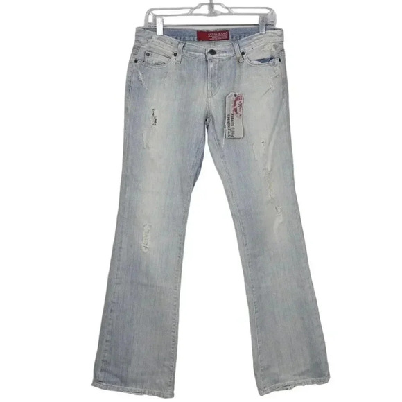 NWT Vintage Guess Flare Jeans Distress Light Wash Wide Leg Low Rise Size 29 - Picture 1 of 11